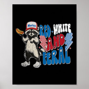 Póster Rojo Blanco Y Feral Raccoon 4.ª Parte Superior Del