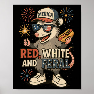 Póster Rojo Blanco Y Fuegos Artificiales Salvajes Zarigüe