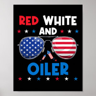 Póster Rojo Blanco Y Gafas De Sol Oiler 4 De Julio Améric