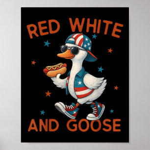Póster Rojo Blanco Y Ganso Divertido 4 De Julio Patriótic
