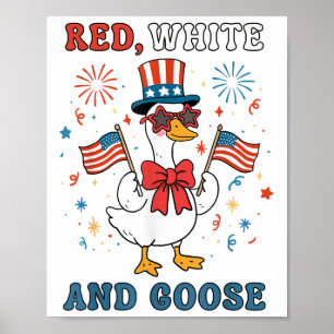 Póster Rojo Blanco Y Ganso Groovy Loco Ganso Bandera De U
