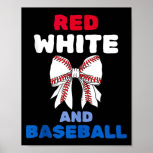 Póster Rojo blanco y lazo de coqueta de béisbol patriótic