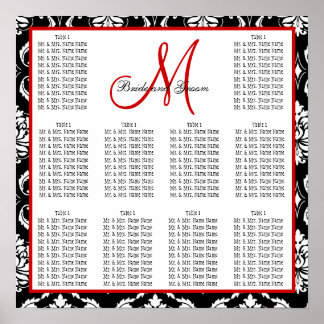 Póster Rojo de Damasco del gráfico de asientos del Boda d