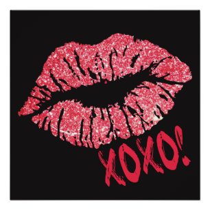 Poster rojo de los labios XOXO del purpurina