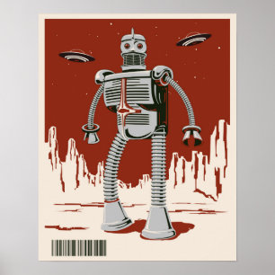 Póster Rojo del robot 3 del vintage