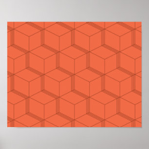 Póster Rojo, dinámico, retro, moderno patrón de línea de
