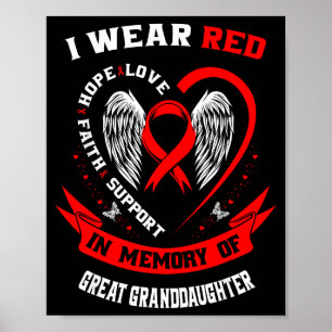 Póster Rojo En Memoria De La Enfermedad Cardíaca De La Bi