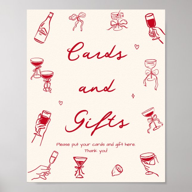 Póster Rojo es más tarjetas de ducha para novias y regalo (Frente)