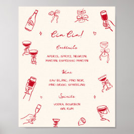 Póster Rojo Eso Más Bridal Ducha De Novias Cin Bar