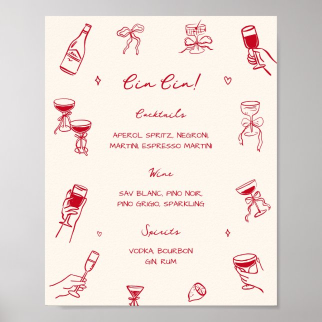 Póster Rojo Eso Más Bridal Ducha De Novias Cin Bar (Frente)