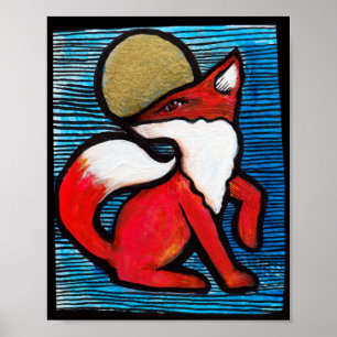 Póster Rojo Fox Full Moon Loyal Foxes MoonChild