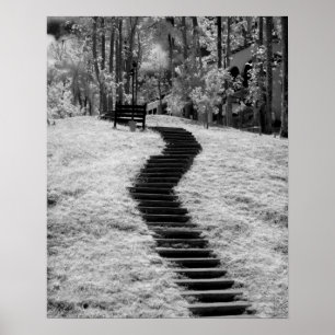 Póster Rojo infantil de árboles edificios y senderos en L