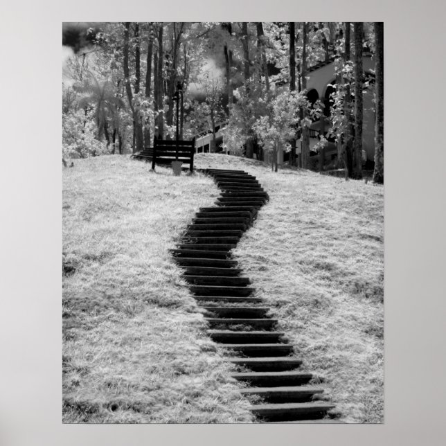 Póster Rojo infantil de árboles edificios y senderos en L (Frente)