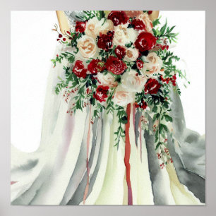 Póster Rojo romántico, Bouquet en cascada de novias (1)