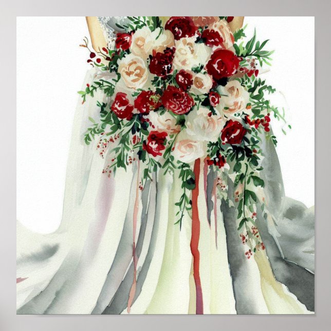 Póster Rojo romántico, Bouquet en cascada de novias (1) (Frente)