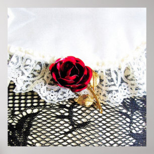 Póster Rojo romántico y encaje blanco