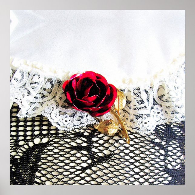 Póster Rojo romántico y encaje blanco (Frente)