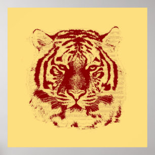 Póster Rojo y amarillo de la cara del tigre