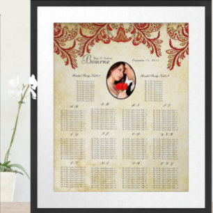 Póster Rojo y Dorado Tu Foto Gráfico de Asientos de Boda