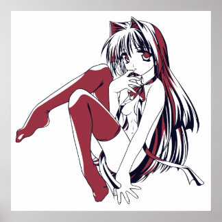 Póster Rojo y negro, Sexy Anime Neko Chica Poster de Furr