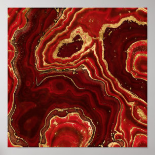 Póster Rojo y oro Marble líquido Resumen