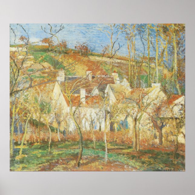 Póster Rojos, esquina de un pueblo, invierno por Pissarro (Frente)