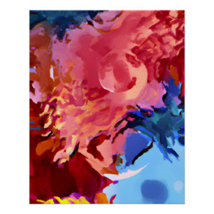 Póster Rojos y azules vivos estallido de llama abstracta