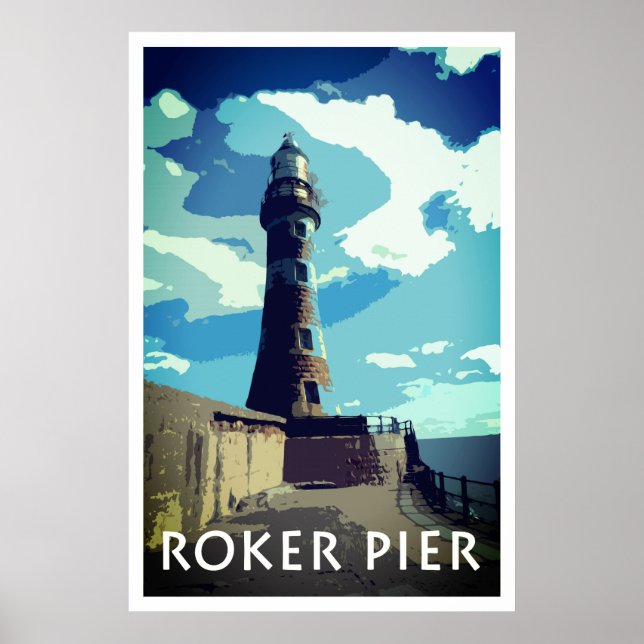 Póster ROKER PIER, SUNDERLAND Vintage Style Poster (Frente)