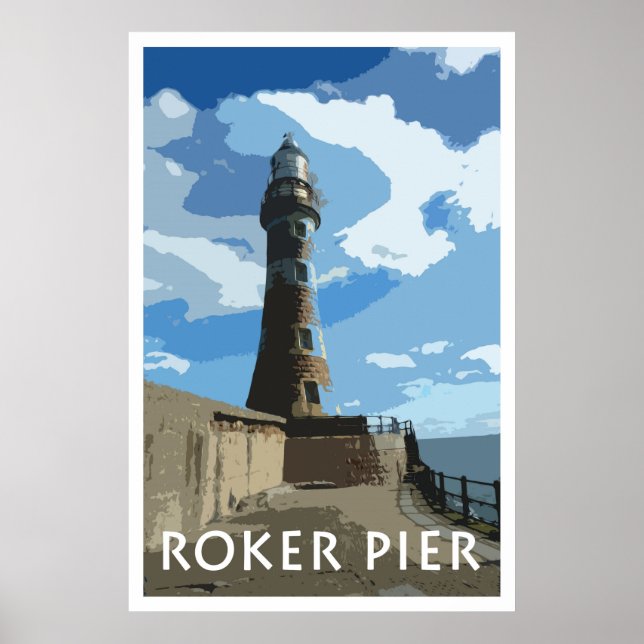 Póster ROKER PIER, SUNDERLAND Vintage Style Poster (Frente)
