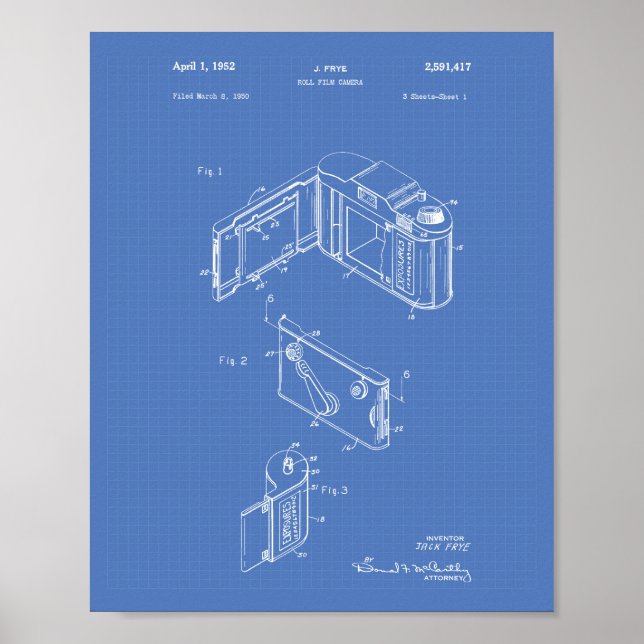 Póster Roll Film Camera 1952 Patent Art - Blueprint (Frente)