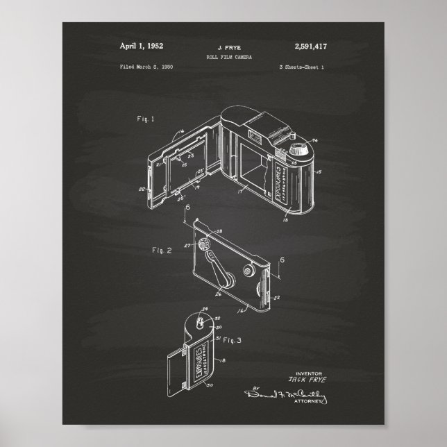Póster Roll Film Camera 1952 Patent Art - Chalkboard (Frente)