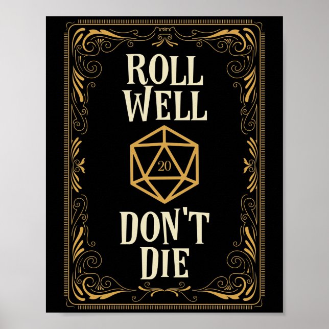 Póster Roll Well No Morir Dados Críticos D20 (Frente)