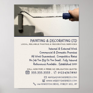 Póster Roller de pintura gris, publicidad de pintador y d