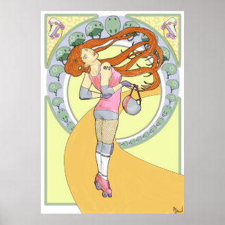 Póster Roller Derby Nouveau