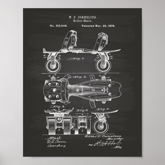 Póster Roller Skate 1879 Patent Art Chalkboard (Frente)
