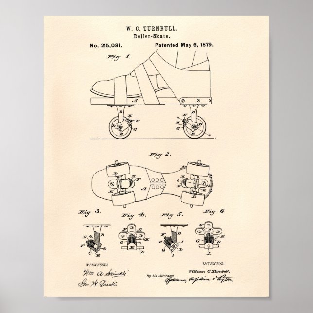 Póster Roller Skate 1879 Patent Art Old Peper (Frente)