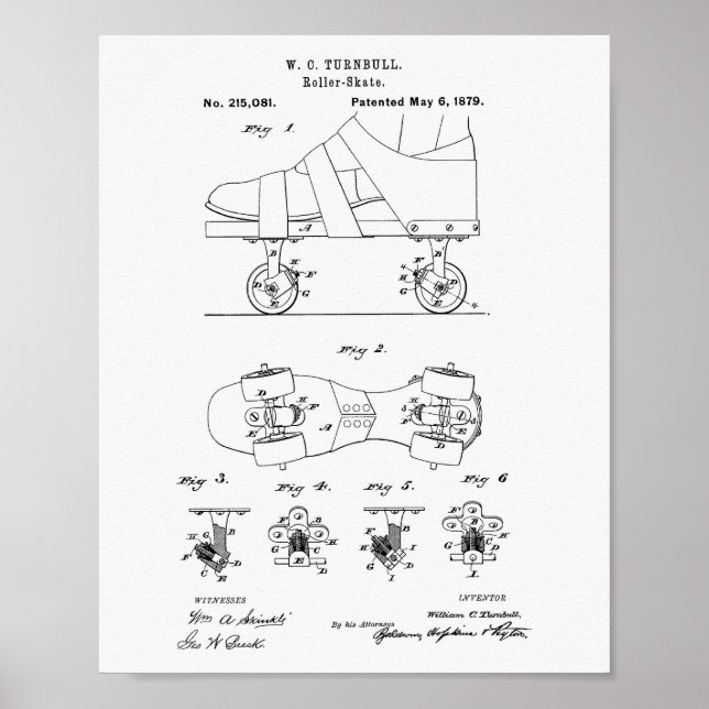 Póster Roller Skate 1879 Patent Art White Paper (Frente)