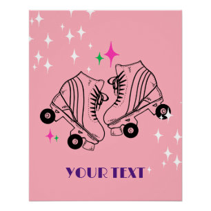 Póster Roller Skates Skates Patinaje Pink Birthday Disco 