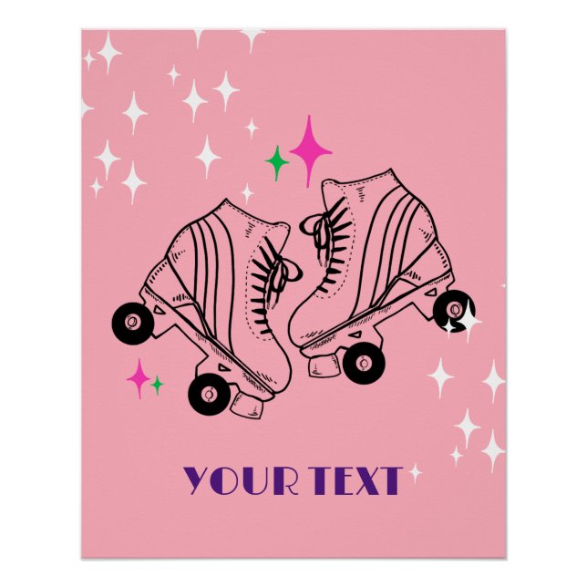 Póster Roller Skates Skates Patinaje Pink Birthday Disco  (Anverso)