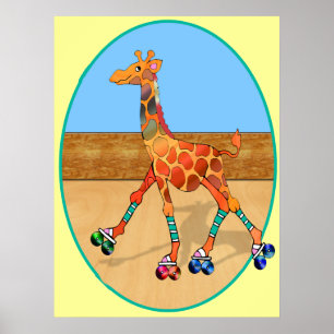 Póster Roller Skating Giraffe at the Roller Rink