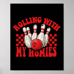 Póster Rollin Con Mis Casas Retro Bowling Funny Bowling