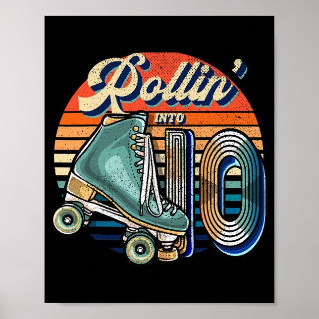 Póster Rollin' en 10 Roller Skating Rink 10 cumpleaños (Frente)