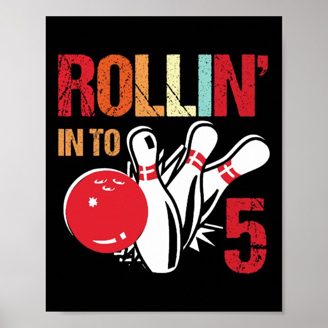 Póster Rollin en 5 Bowling Birthday Party 5º cumpleaños (Frente)