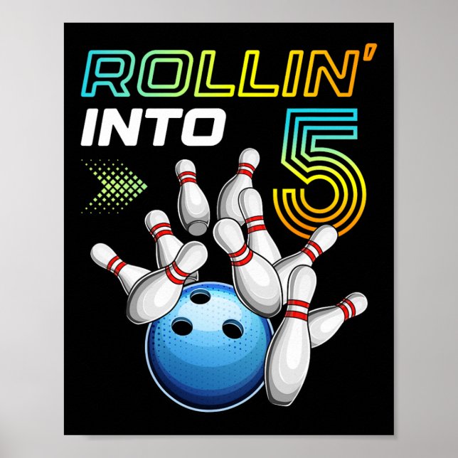 Póster Rollin en 5 Fiesta de Cumpleaños Retro Bola 5 Bir (Frente)
