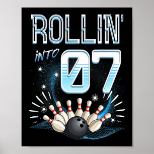 Póster Rollin' En 7 Bowling Cumpleaños 7Bday Bowler Bday 