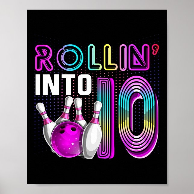 Póster Rollin Into 10 Bowling Birthday Party 10th Birthda (Frente)