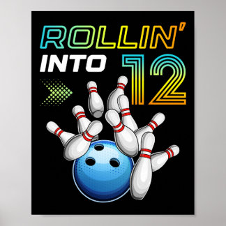 Póster Rollin Into 12 Retro Bowling Birthday Party 12th B