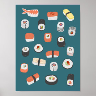 Póster Rollo de Maki Nigiri de Sushi Japonés