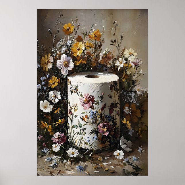 Póster Rollo de papel higiénico floral, Dark Academia (Frente)