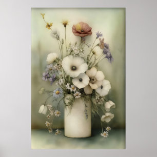 Póster Rollo de papel higiénico impreso con flores antigu